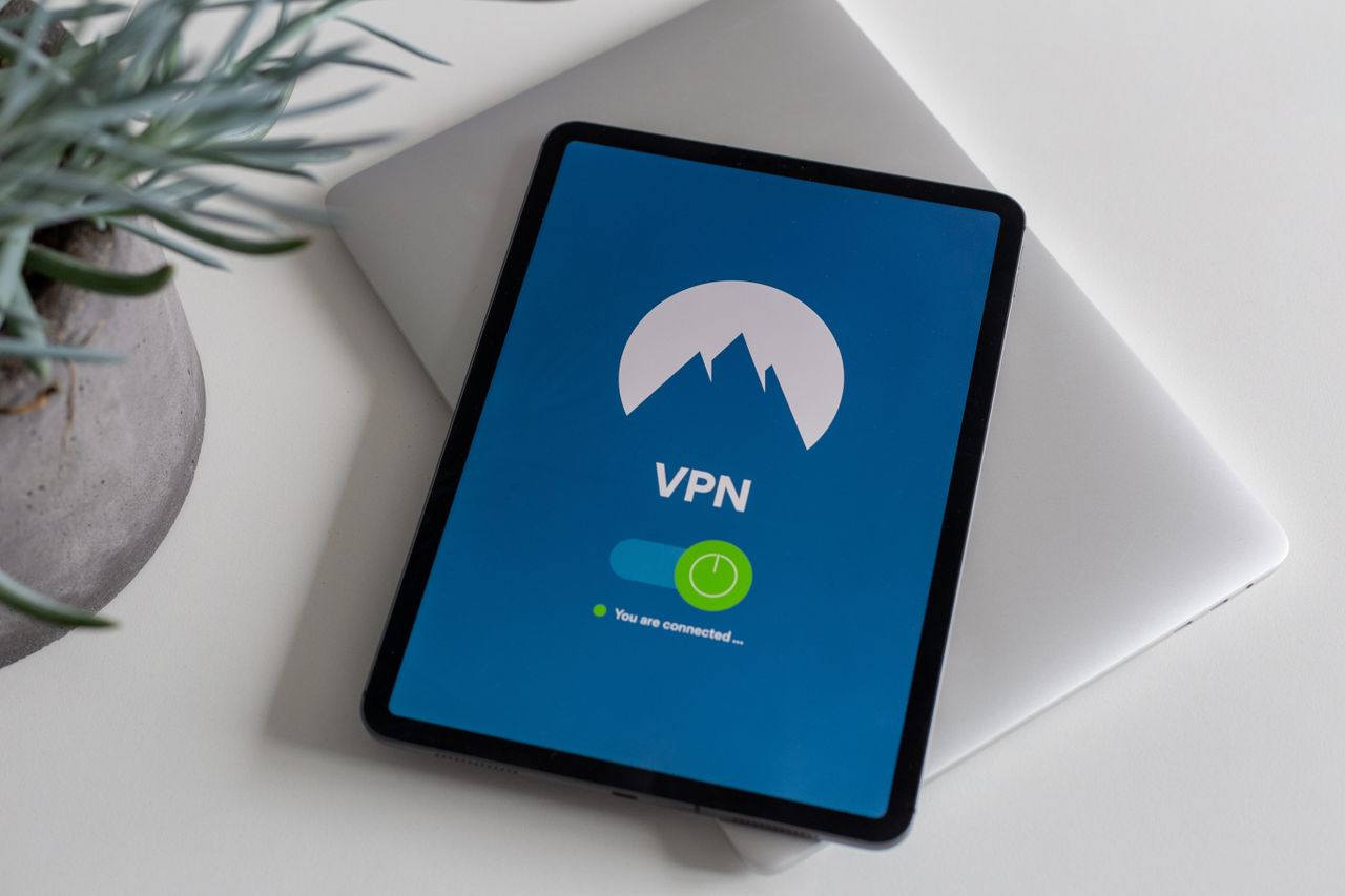 Home Modern tablet displaying a connected VPN app screen, symbolizing cybersecurity.